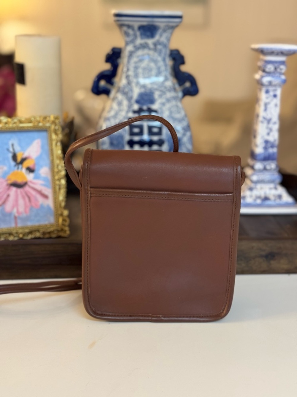 ๐ค VINTAGE VALARIE STEVENS TAN LEATHER CROSSBODY BAG! - Picture 4 of 10